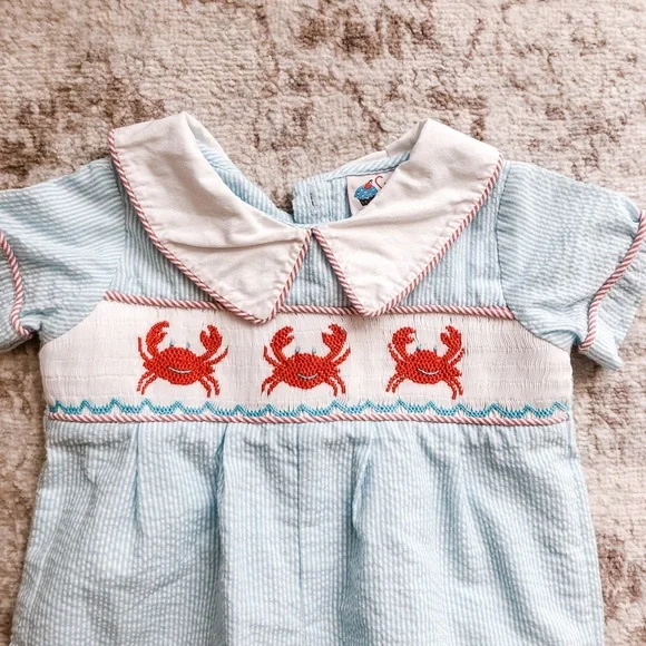 Smocked Crab Romper - Picture 1 of 5